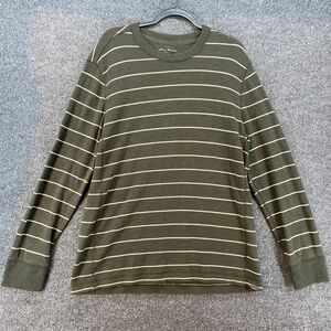 Eddie Bauer Sweater Mens L Green Striped Thermal Waffle Knit Outdoor Hiking Crew